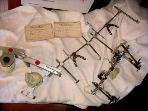 USED LOT OF DENAR ARTICULATOR PARTS W/2 FACEBOWS &amp; FACEBOW RECORD DEVICE + FORM