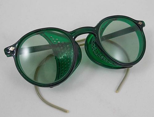 Vtg Steampunk Ful Vue Welding/Safety Glasses Motorcycle Goggles Green Lens, VGC