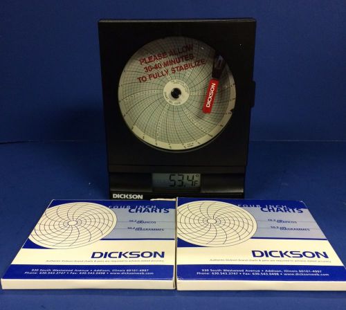 Dickson 4&#034; 24 hr temp chart recorder model sl4120f24 w/ 2 boxes c015 charts for sale
