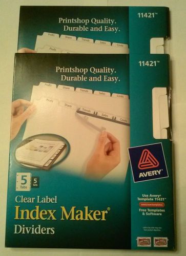 Two (2): New, sealed Avery 11421 Clear Label Index Maker Dividers