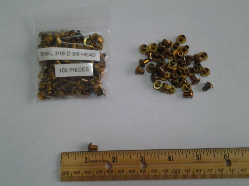 100 VINTAGE SOLID BRASS RIVETS 5/16 LONG 3/16 DIA. 3/8 OVAL HEAD