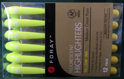 New In Package FORAY Fluorescent Yellow Highlighters 12 Pack Medium Chisel Point