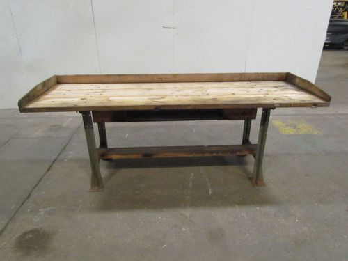 Vintage Industrial Steel Frame Workbench 2x10&#034; Wooden Plank Top 96x30x33&#034; Table