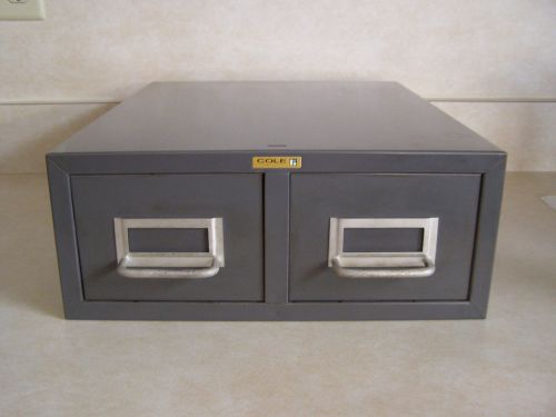 Vtg industrial 2 drawer gray metal filing cabinet / card catalog / cole steel for sale
