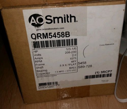 A.o. smith orm5458b 1/3-1/6 hp 1075 rpm 1075 volts 2 amps 48y frame ball bearing for sale