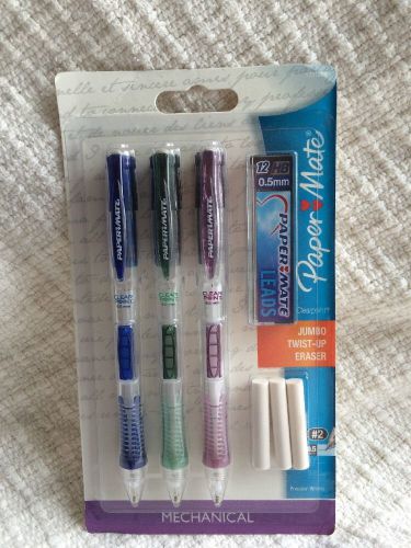(3) PaperMate ClearPoint Purple 0.5mm Mechanical Pencil w Jumbo Twist Eraser
