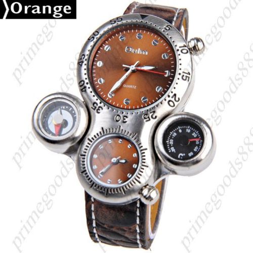 Dual time zone display quartz wrist thermometer compass free shipping orange for sale