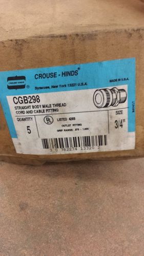 BOX OF 5 CROUSE HINDS CGB298 3/4&#034; STRAIN RELIEF CONNECTOR  9B