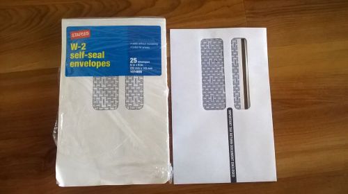 25 Staples W-2 Self-Seal Envelopes Privacy Tinted Taxes