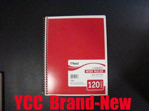 Mead Spiral Notebook,3subject,120sheets,wide ruled,red cover,10.5 x 8 in,1pk