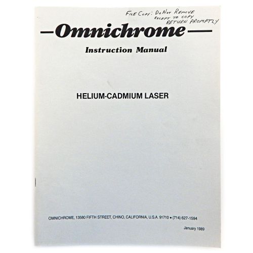 Omnichrome helium-cadmium laser instruction manual for sale