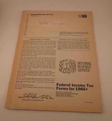 1966 income tax form 1040 IRS Taxes Vintage 1960s Never Used mid century booklet