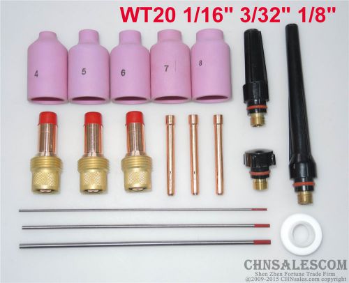 18 pcs tig welding torch gas lens kit wp-17 wp-18 wp-26 wt20  1/16&#034; 3/32&#034; 1/8&#034; for sale