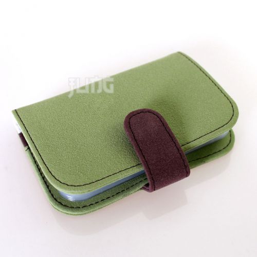 New Vintage Suede Business Name ID Credit Cards Holder Case Purse 14 pages Green