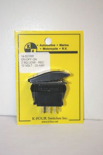 K-FOUR ON-OFF-ON CONTURA II ROCKER SWITCH-RED ILLUMINATED--12VDC-20A (14-531RR)
