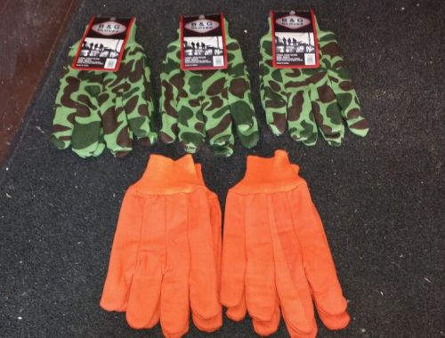 NWT Work Gloves Lot Of 5 Camo &amp; Orange jersey glove
