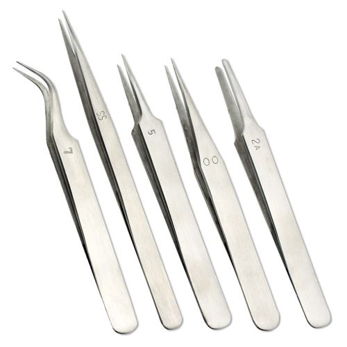 5pc Non-Magnetic Precision Stainless Steel Tweezers