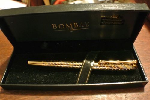 Bombay Co The Executive Fountain Pen Chevron Design Gold &amp; Silver Bamboo Clip