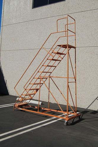Louisville 11 step rolling ladder warehouse pallet rack shelf platform rolling for sale