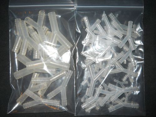 (52) Asst. Polypropylene 4mm - 14mm Large &amp; Small Barb Y-Connectors for Tubing