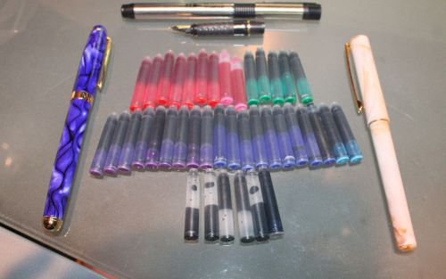 LOT OF 44 CALLIGRAPHY PENS/PIECES-STAEDTLER/ZEBRA V-301/MONTEFIORE &amp; VARIOUS INK