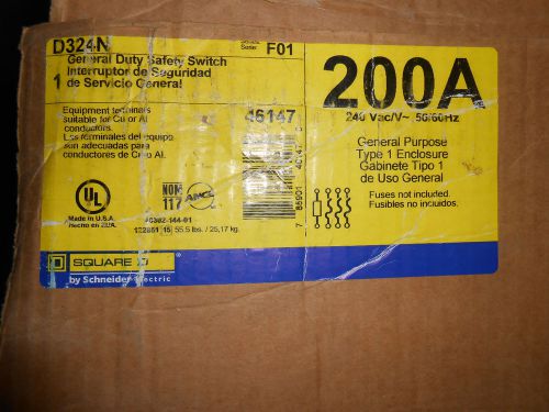 SQUARE D D324N SAFETY SWITCH 200 AMP 240 VOLT FUSIBLE DISCONNECT