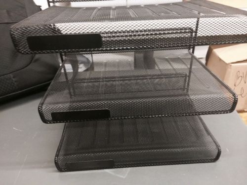 3 Tier Desk Office Organizer Mesh Shelf Black Letter Tray Universal File Metal