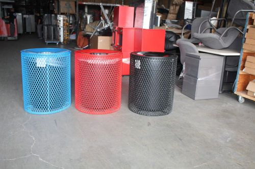 Thermoplastic 9-gauge metal trash receptacles with funnel lid - blue, red, black for sale