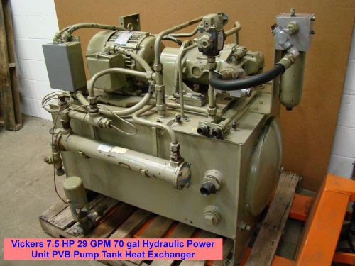 Vickers 7.5 hp 29 gpm 70 gal hydraulic power unit pvb pump tank heat exchanger for sale