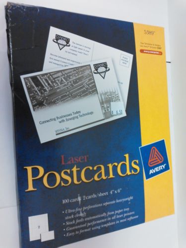 Avery 5389 Laser Postcards, Ultra-Fine Perforated, 4&#034;x6&#034;, 100/BX, White