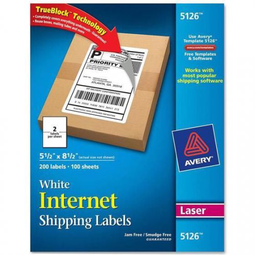 Avery® 5126 White Laser Internet Shipping Labels 5 1/2 x 8 1/2, 200 Labels