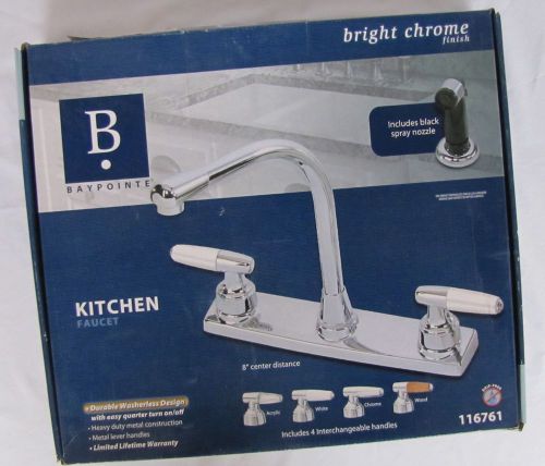 Baypointe Bright Chrome Single Handle Kitchen Faucet w/ Black Spray, 116761, NIB