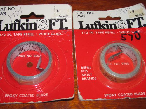 LOT OF 2 NEW LUFKIN REPLACEMENT 8&#034; MEASURING TAPE / BLADE , WHITE , 1/2&#034; , RW8