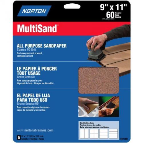 60-Grit 9&#034; X 11&#034; Aluminum Oxide Sandpaper Norton Aluminum Oxide Sheet