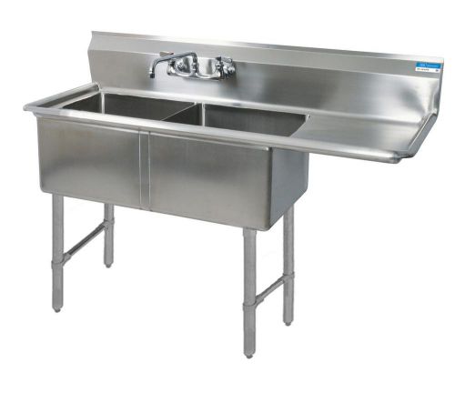 BK RESOURCES TWO 24&#034;X24&#034;X14&#034; COMPARTMENT SINK S/S LEGS DRAINBOARD RIGHT - BKS-2-