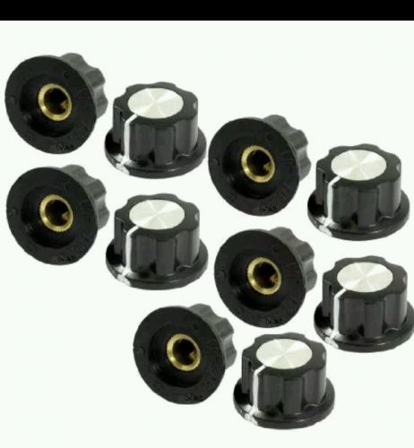 10 Pcs Black Silver Tone 19mm Top Rotary Knobs for 6mm Dia. Shaft Potentiometer