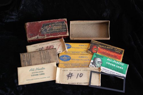 Box of various vintage welders lenses - filters - plates - cover lenses - absco for sale