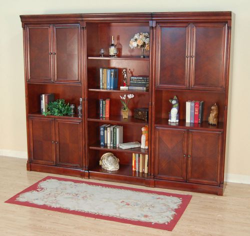 Dark Brown Cherry 3 Piece Office Bookcase Set or Library Bookcase Wall