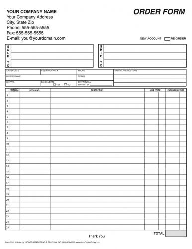 Order forms - 250  2 part carbonless ncr forms for sale