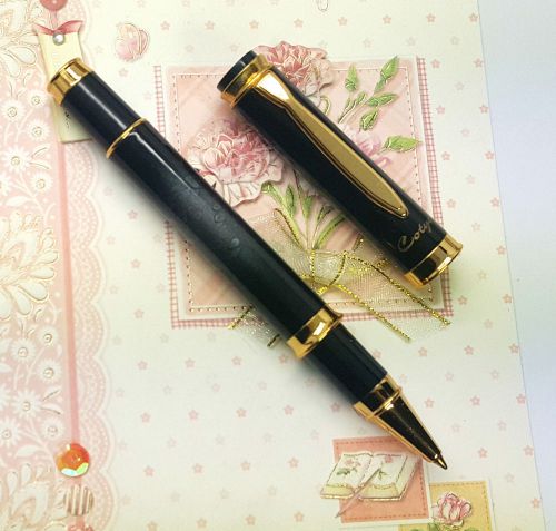Cotyer V3 HIGH QUALITY Roller ball pen Black/w GREY 1 pen 3 refills BLACK ink