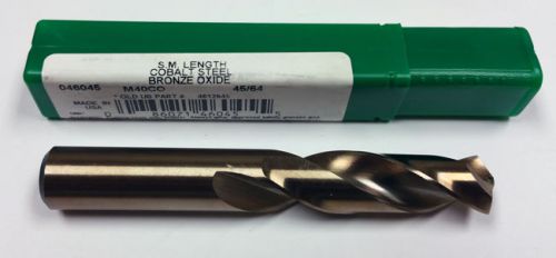 45/64&#034; COBALT S.M. LENGTH DRILL, 3&#034; LOF, 4-3/4&#034; OAL, PTD M40CO