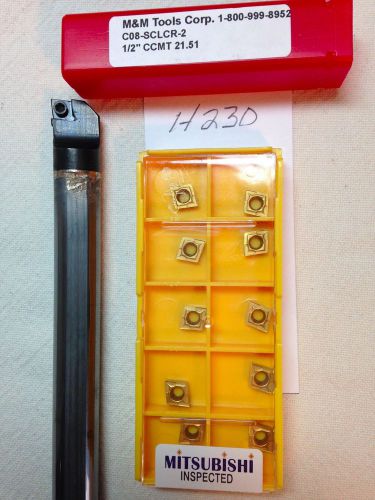 1 new 1/2&#034; carbide boring bar c08-sclcr-2 w/ 10 mitsubishi 21. 51 inserts h230 for sale