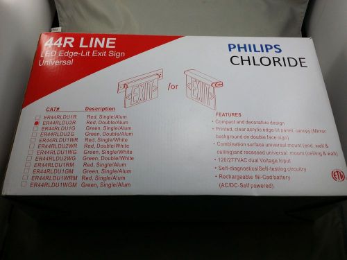 Philips chloride led edge-lit exit sign er44rldu2r 120 / 277 vac new open box for sale
