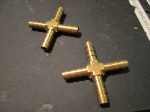 2 fittings  4 way 1/4&#034; barb fitting cross hose brass:fuel gas water surplus for sale