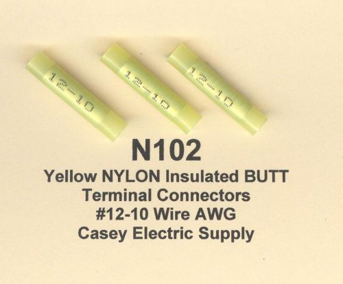 50 yellow nylon insulated butt terminal connectors #12-10 wire gauge awg molex for sale