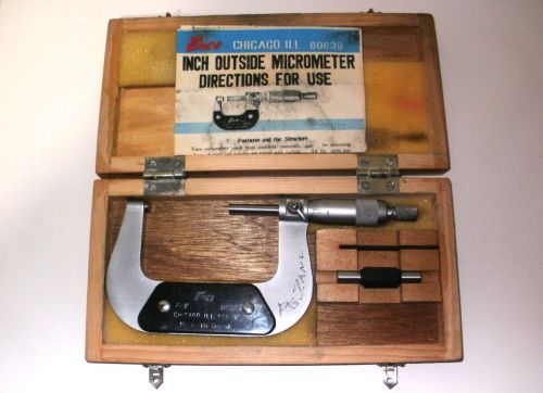 Vintage Enco Chicago, IL. Model No. 605-03 2&#034; to 3&#034; Micrometer With Case &amp; Man.