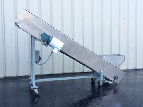 Omni Incline Cleated Belt Conveyor with Hopper, 12 inch wide x 8 feet long