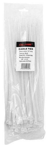 100-pc. 10&#034; White Zip Cable Ties - Multi-Use - Self-Locking - Nylon