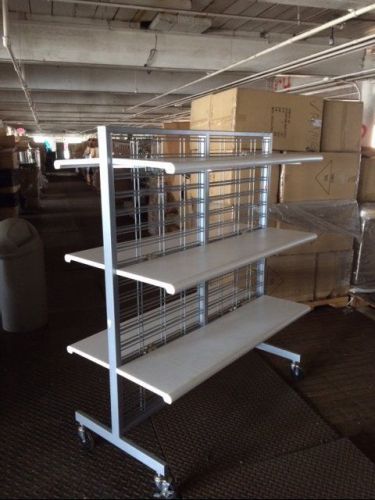 Rolling grid slat displays w shelves gray lot 8 shelving used store fixture rack for sale