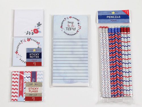 Target Dollar Spot Fourth of July Flower Set Lot Sticky Flags Notes Pencils